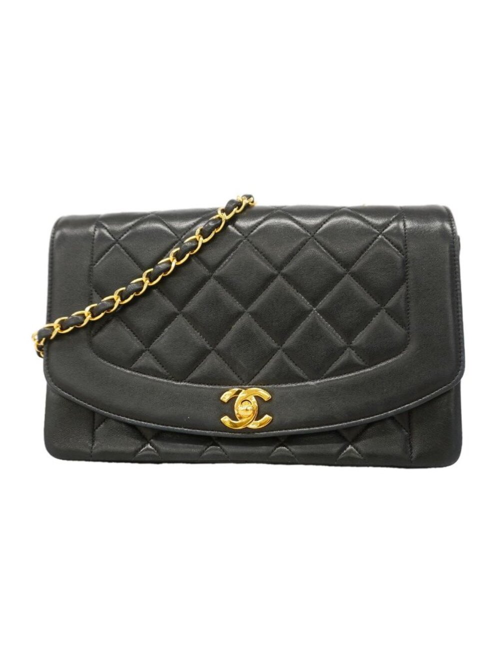 Chanel Shoulder Bag Diana Lambskin Black Gold